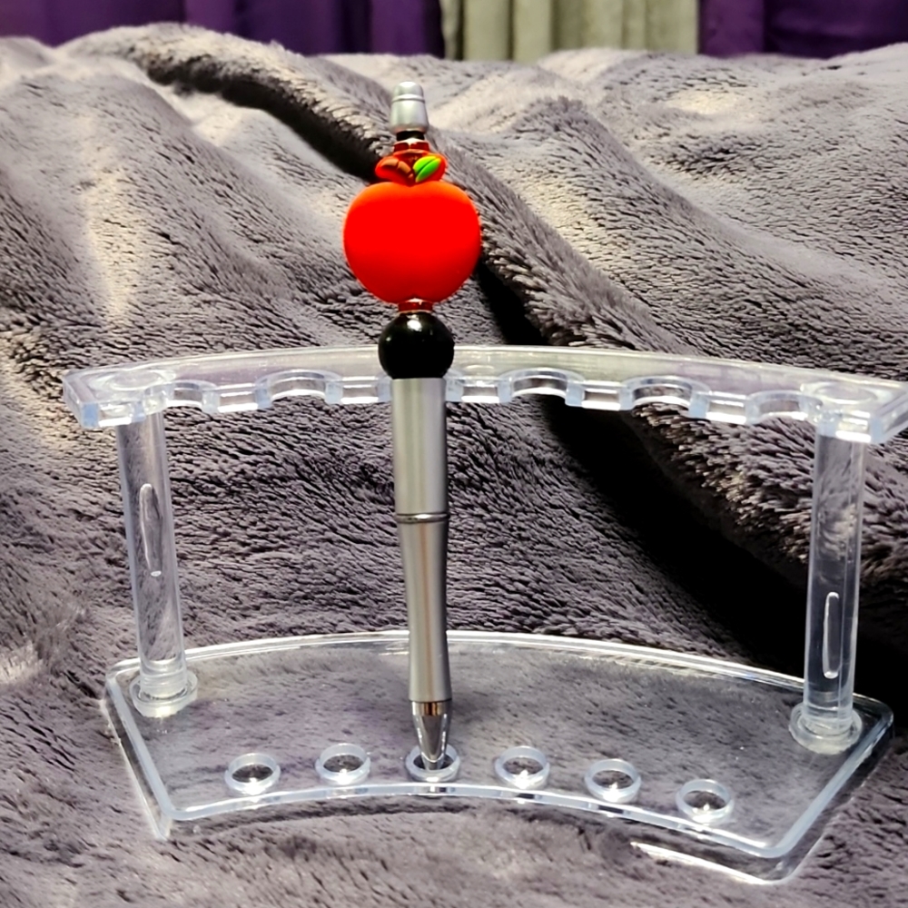 HANDMADE DECORATIVE APPLE BEADED PEN. Includes pouch.